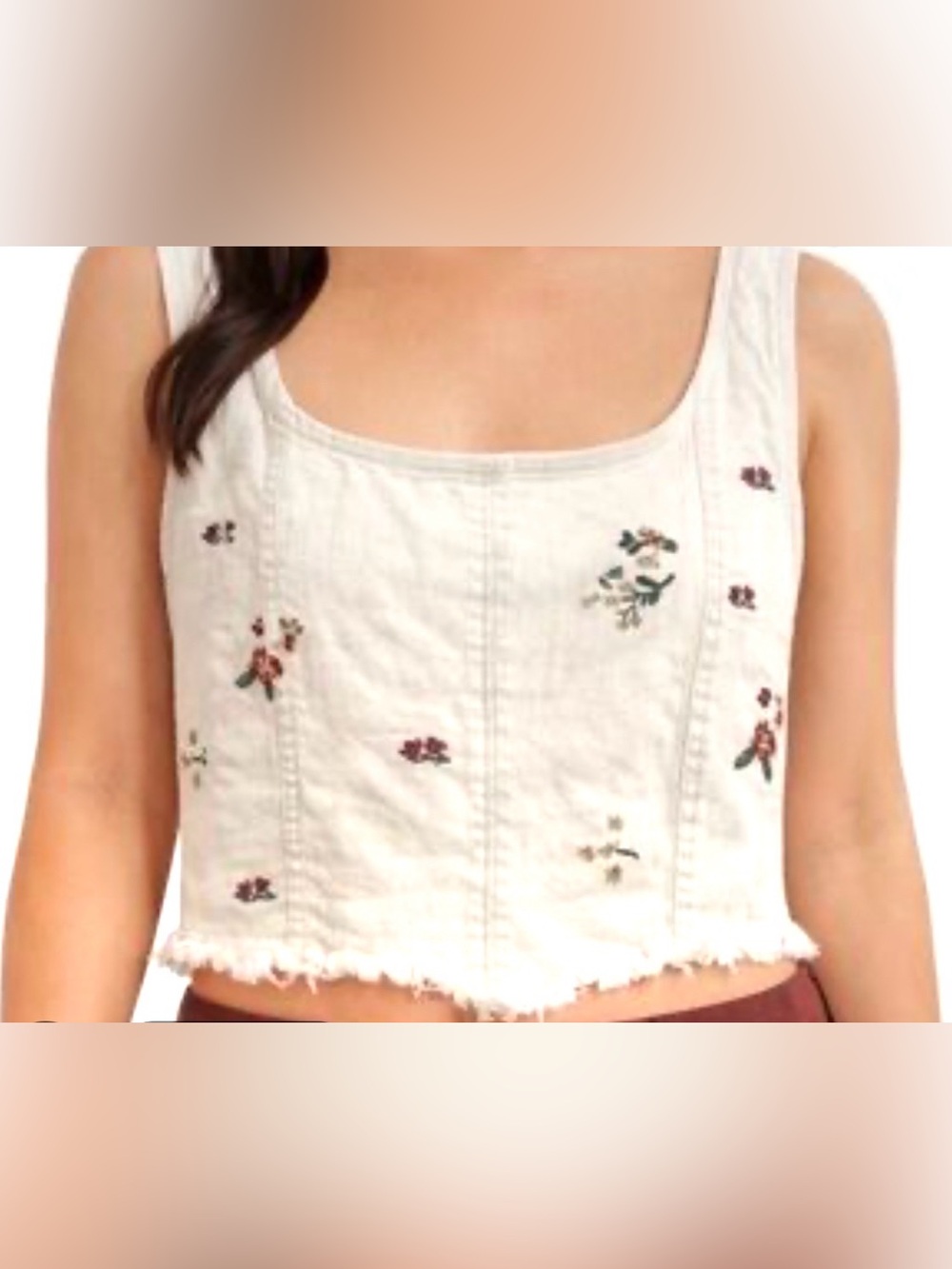 Embroidered Cream Floral Crop Top
